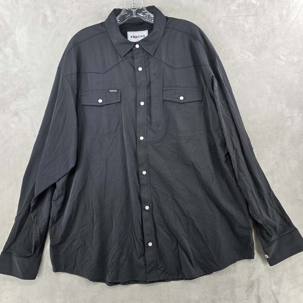 Poncho Western Shirt Mens XL Black Long Sleeve Pearl Snap Stretch Performance